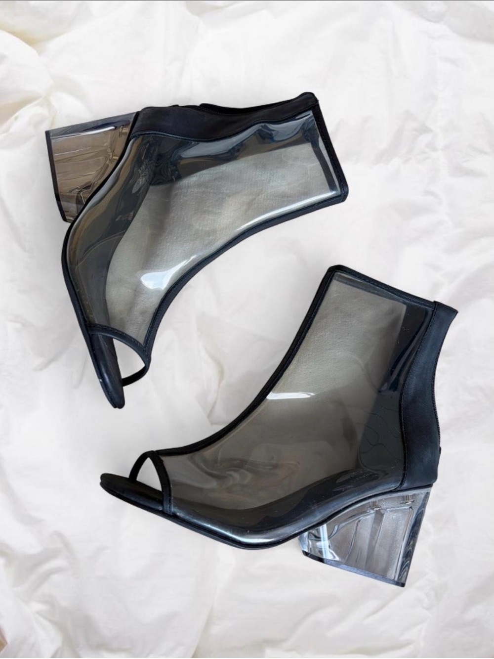 Free People Jeffrey Campbell Black PVC Leather Peep-Toe Block Heel Ankle Boots